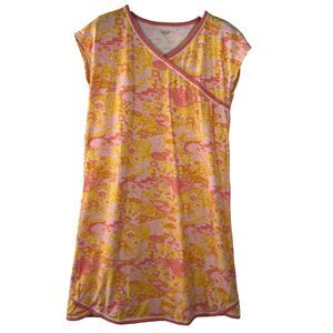 Garnet Hill Asian Wrap Pajamas Nightgown Medium Organic Green Cotton Comfort